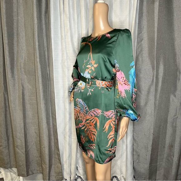 Caballero Floral Green Satin Dress - Picture 3 of 15